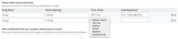 Pre-Op Health Questionnaire anaesthetist patient medications list