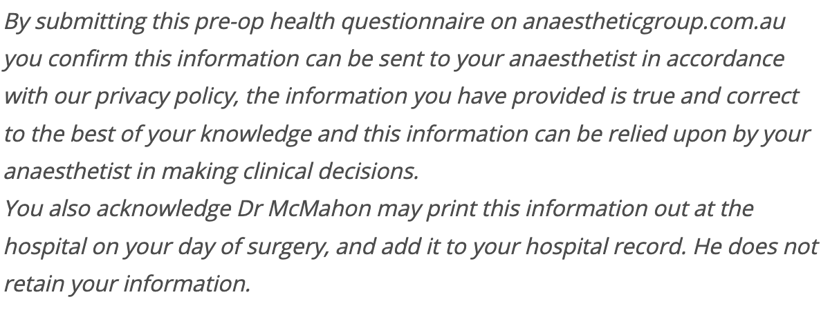 Email Invoice - Preoperative Anaesthetic Assessment