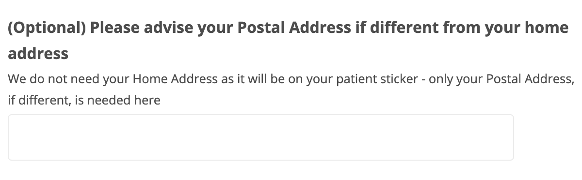 Pre-Op Health Questionnaire anaesthetist postal address