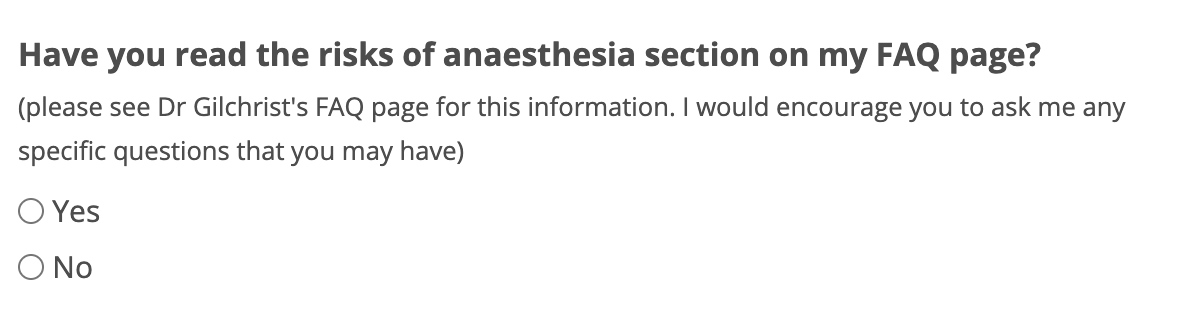 Risks of Anaesthetic - Preoperative Anaesthetic Assessment