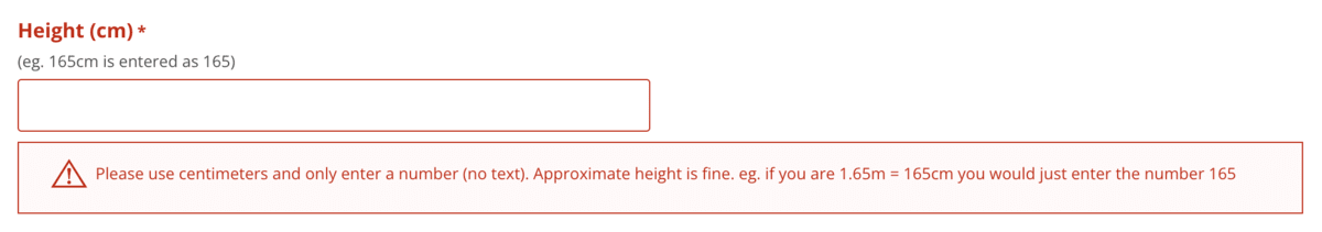 Preoperative Assessment Form Update - height error message